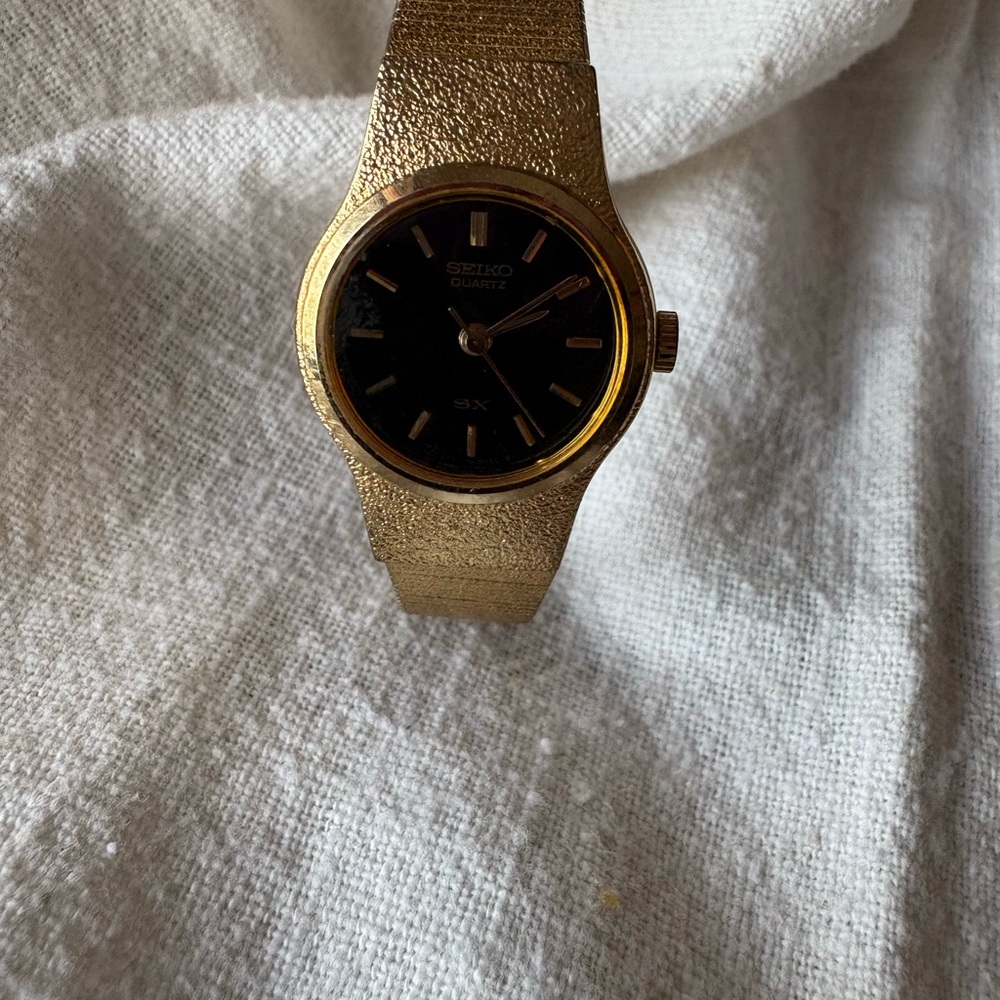 Vintage Seiko Gold Watch with Black Dial